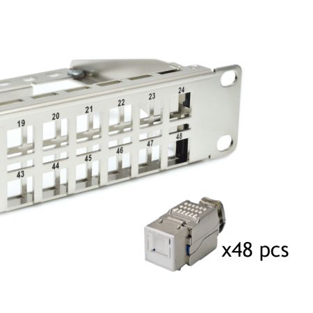 ISO C6a w/Shutter - 1U 48-Port High Density STP/UTP Snap-In Type Patch Panel with Jack